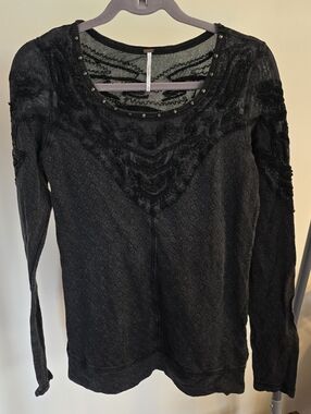 Free People Embellished Long Sleeve Top
